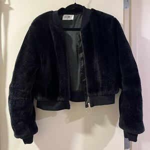 Black Fluffy Bomber Jacket